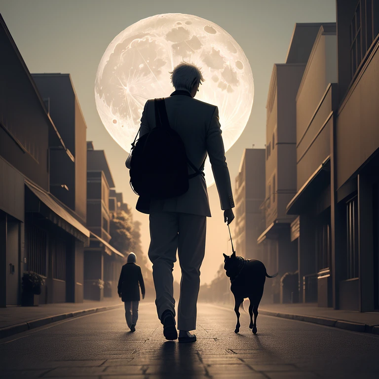 Full moon with walking man