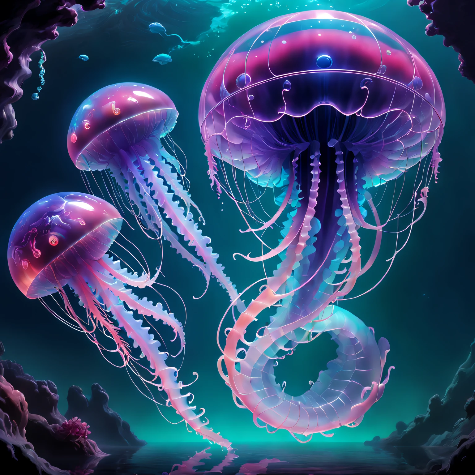 Pop art style fantasy creatures,jellyfish + drak,Underwater dragon,Hybrid,8K,beautiful light up,Soon,number art,Complicated details,negative space,Iridescent,. vivd colour, Bold silhouette, Pop culture theme, Sarcasm or kitsch