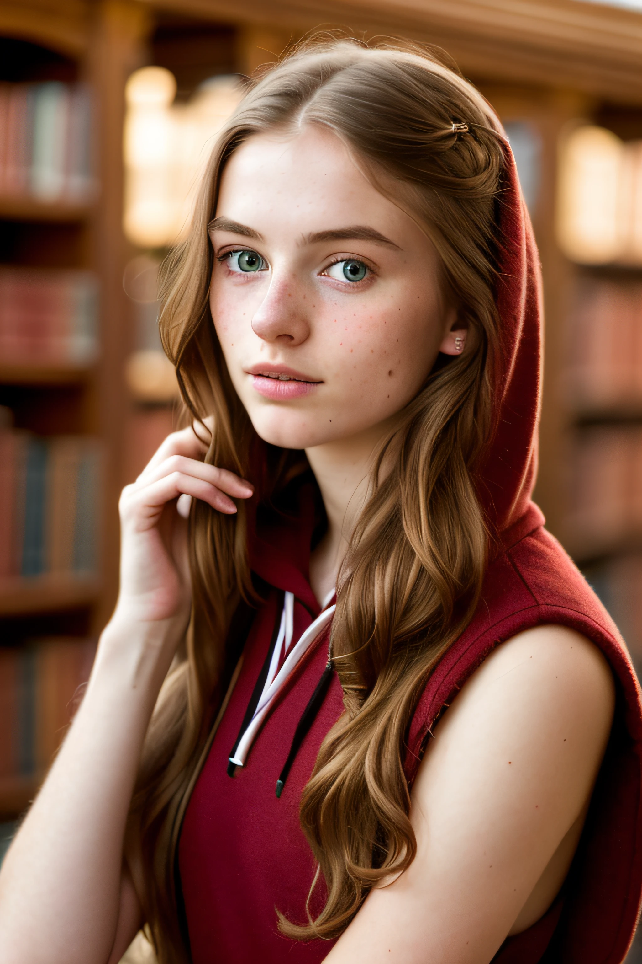 masterpiece, best quality, hyperrealistic, cinematic photo, innocent 20yo female,
swedish,
pronounced feminine features,
hoodie,
very long chestnut hair,
huge breasts,
freckled face,
(library background),
victorian style,
(8k, epic composition, photorealistic, sharp focus),
elaborate background,
dslr,
intricate details,
rule of thirds,