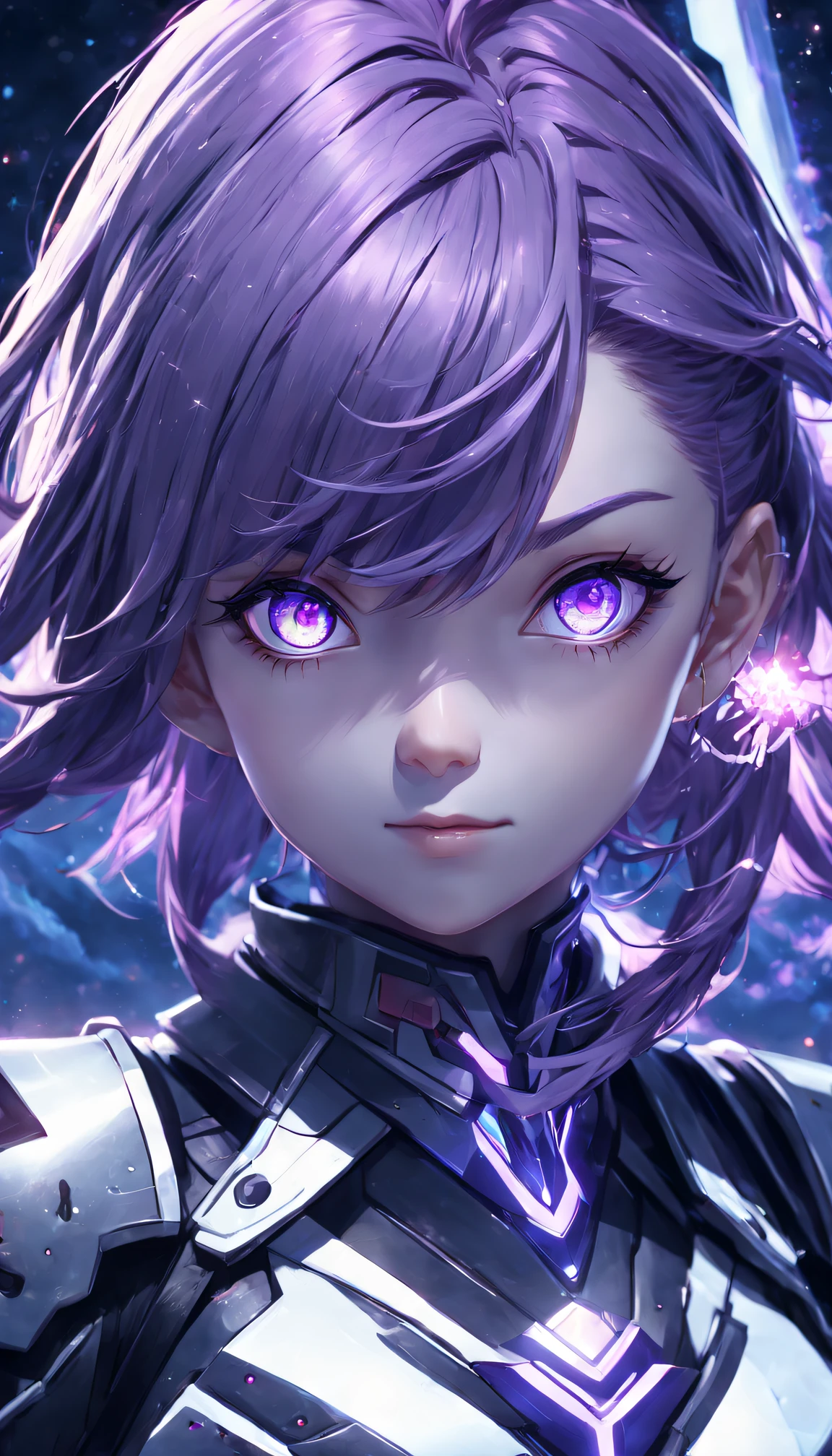 Close-up of man with purple hair and purple tie, stylized anime, Anime cute art style, Katana Zero video game character, Future anime girl, portrait anime space cadet girl, Zodiac Girl Knight Portrait, close up of a young anime girl, Anime Stylization, With glowing purple eyes, style of anime, Anime style 3D