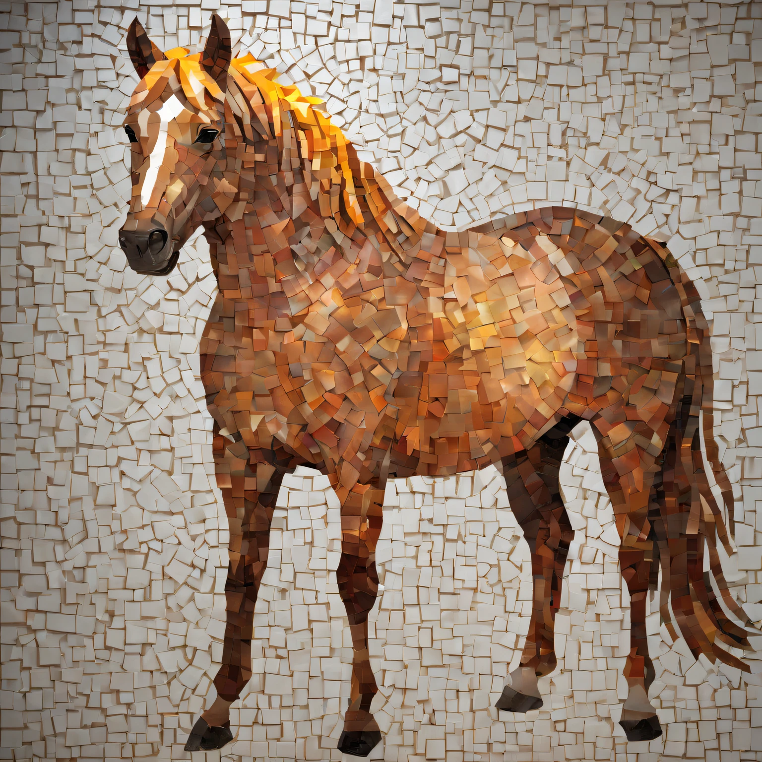 portrait of a horse ,radiant mosaic:1.2, Catch the sun:0.8, Inject warmth and energy into a space like shards of glass:0.4 Flash and dance.