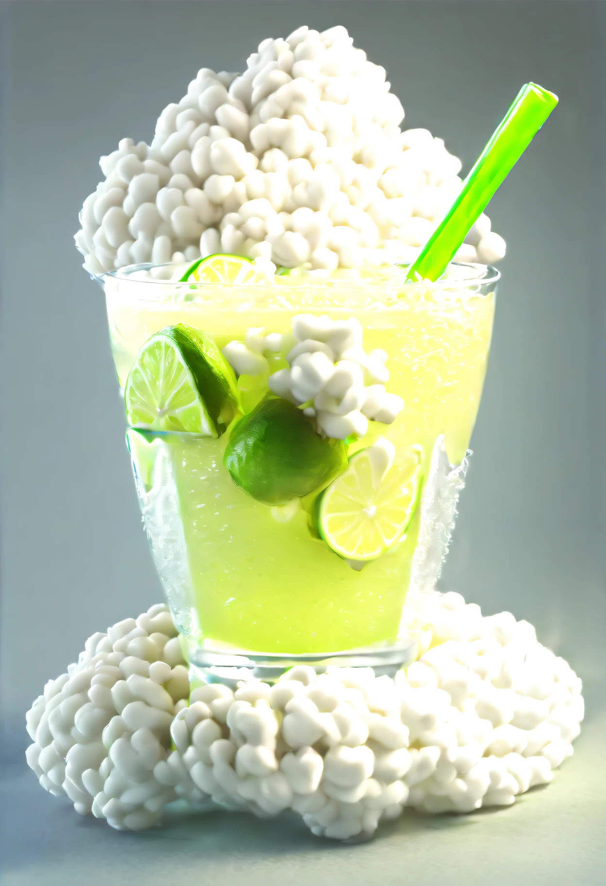 (Caipirinha poster with text "Caipirinha":2), Tiny cute isometric caipirinha cocktail, (Cloud artificial intelligence:2), Borderlands gameplay style, Soft and smooth lighting, vivd colour, two color lights, 100mm lens, 3d blender render
