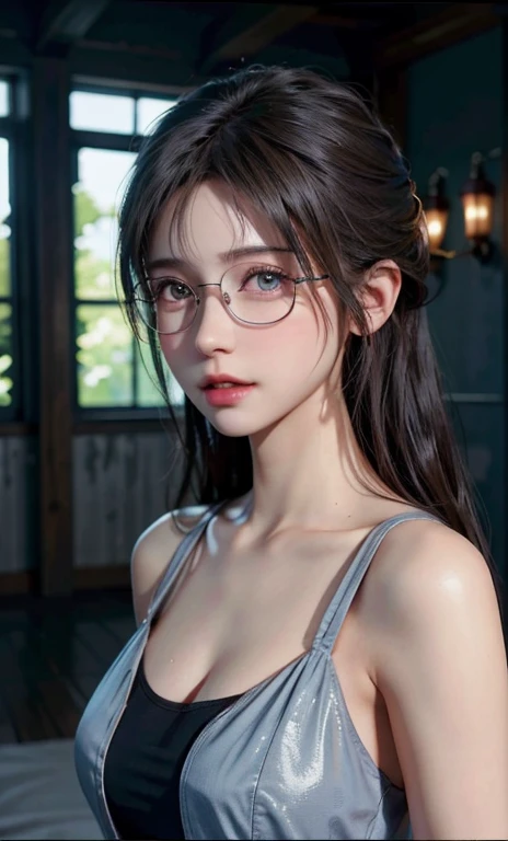 （RAW Photos：1.2），hightquality，Beautiful meticulous girl，Bunny Girl，Highly detailed eyes and face，beatiful detailed eyes，hugefilesize，hight resolution，8k wallpaper，Up to detail，Highly detailed stock code uniform 8k wallpaper，Light on the Face，电影灯光，*********** girl，sexy  pose，（photorealisim：1.4），illustratio，Ultra-realistic realism，super detailing， tmasterpiece， shift dresses，wears glasses，