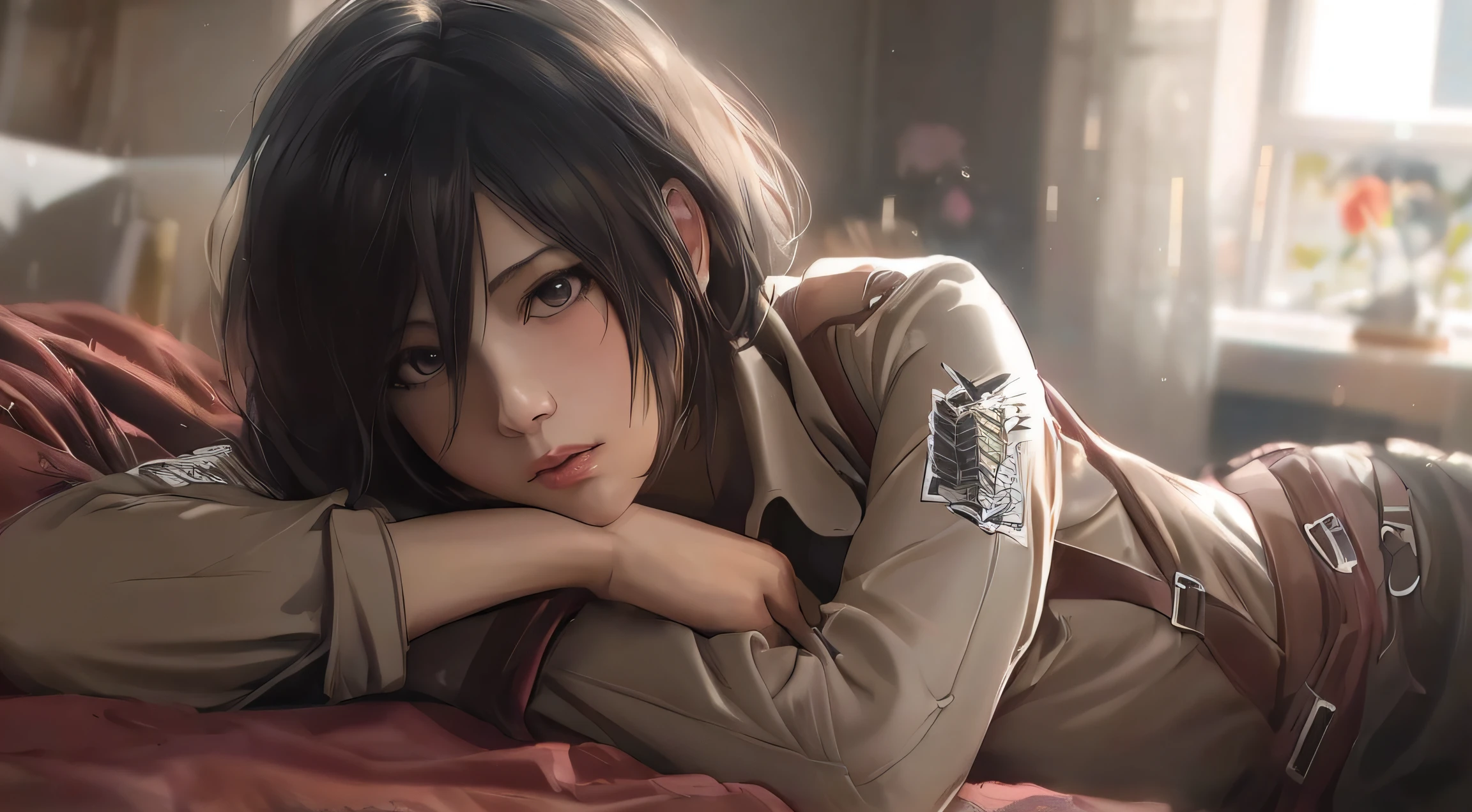 Anime girl lying on bed with arms crossed, 4k anime wallpapers, Anime wallpaper 4k, 4k anime wallpapers, realistic anime art, Shinkai Makoto Artgerm, Anime art wallpaper 4k, Anime art wallpaper 4k, Anime art wallpaper 8K, Art is not Gurwitz&#39;s style, anime realism