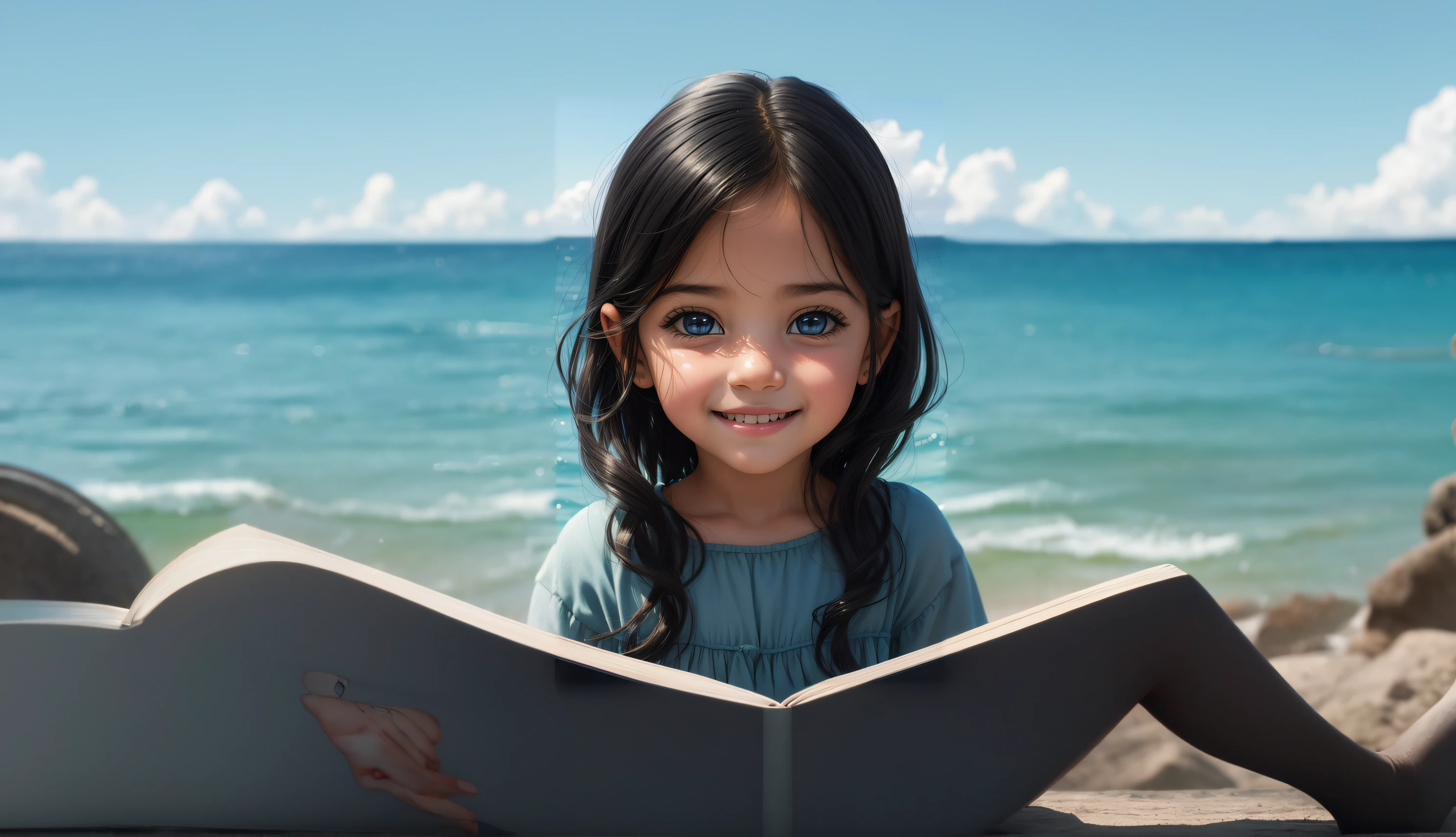 Continue the scenario, it&#39;s a beach in the background of the character, Amplie sem mexer no personagem, personagem esta segurando um livro preto