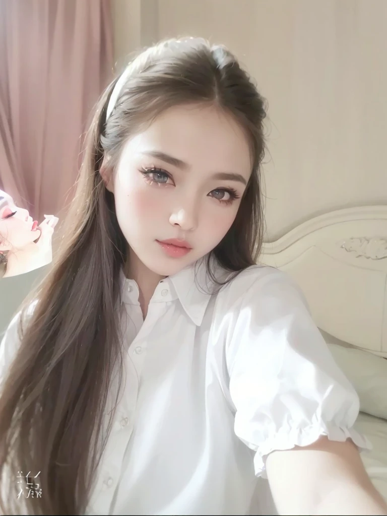 (8K, RAW photogr, realisticlying:1.25) ,( Gloss on lips, eyeslashes, gloss face, Glossy glossy skin, Best quality at best, Ultra-high sharpness, depth of fields, color difference, Caustics, Extensive lighting, naturalshadow,K-pop idol) Looking at the audience with goddess-like tranquility and happiness,