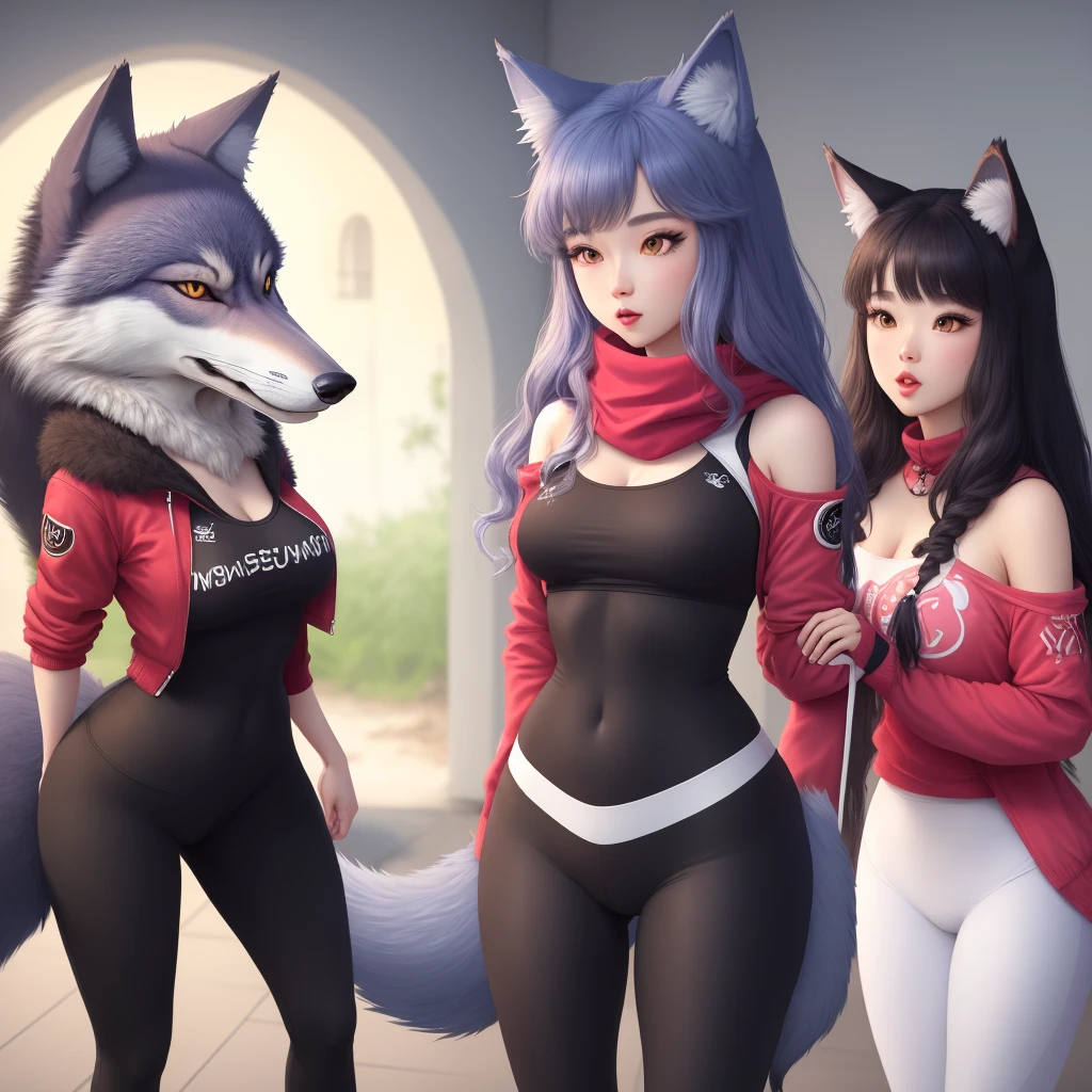 Luna the wolf from hellofaboss wereing a tight bloues and tight leggings