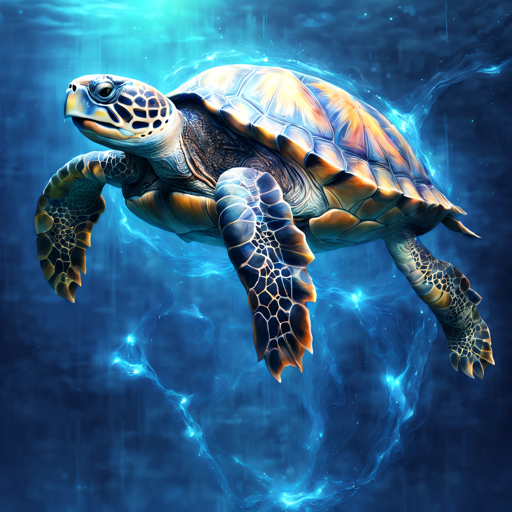 Digital turtle swims in the information space and digital information flows, digital atmosphere, hi-tech, Fantastic, digitalpainting