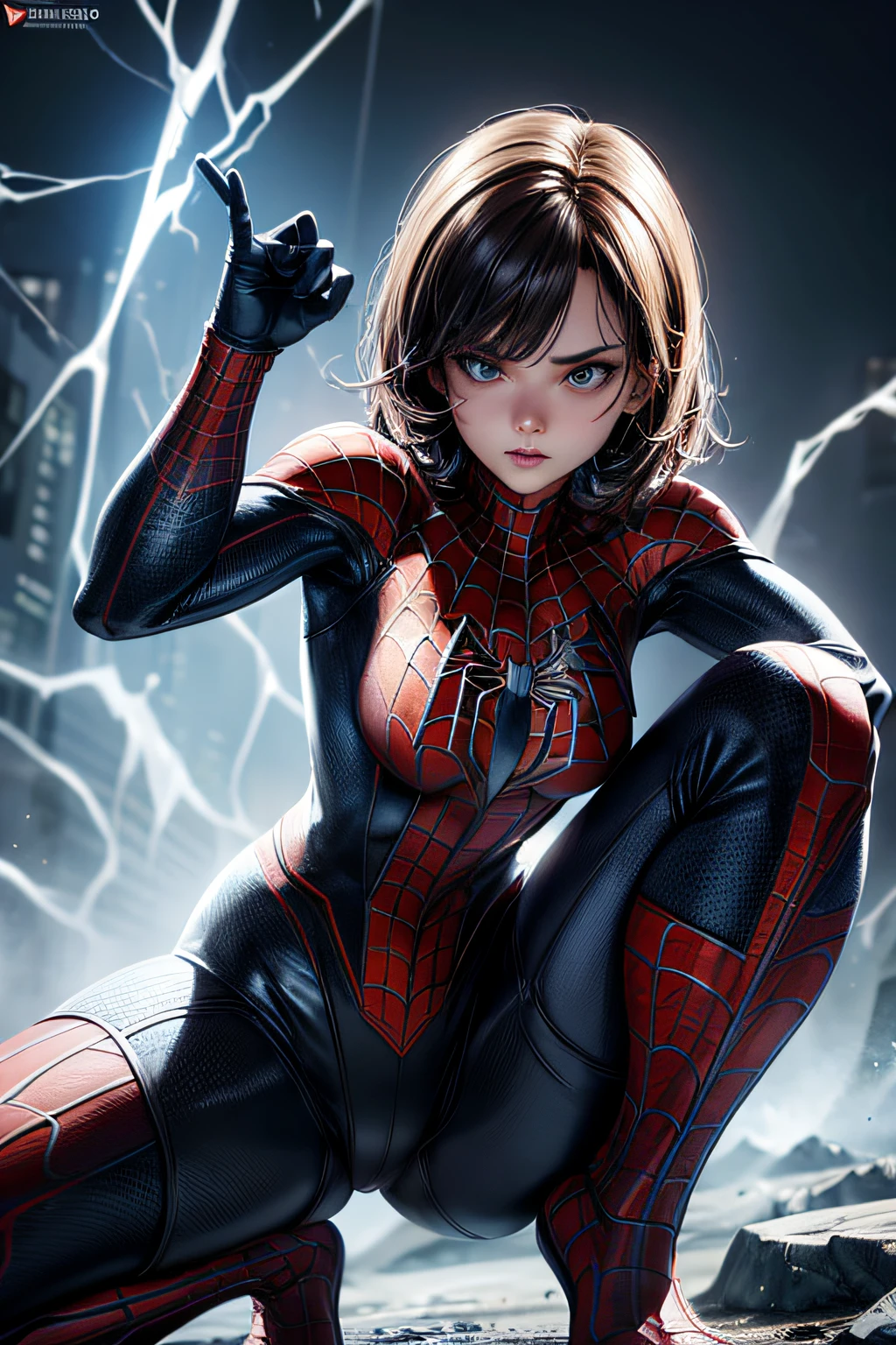 girl, comic accurate Spider Man costume, combat stance, highly detailed, vibrant appearance, creative behavior, extremly detailed, imaginative, sensual, spontaneous, small breasts, sexi, highest quality, skin texture, intricate details, (cinematic lighting), RAW photo, 8k, masterpiece,best quality,ultra-detailed,very detailed illustrations,extremely detailed,intricate details,highres,super complex details,extremely detailed 8k cg wallpaper,