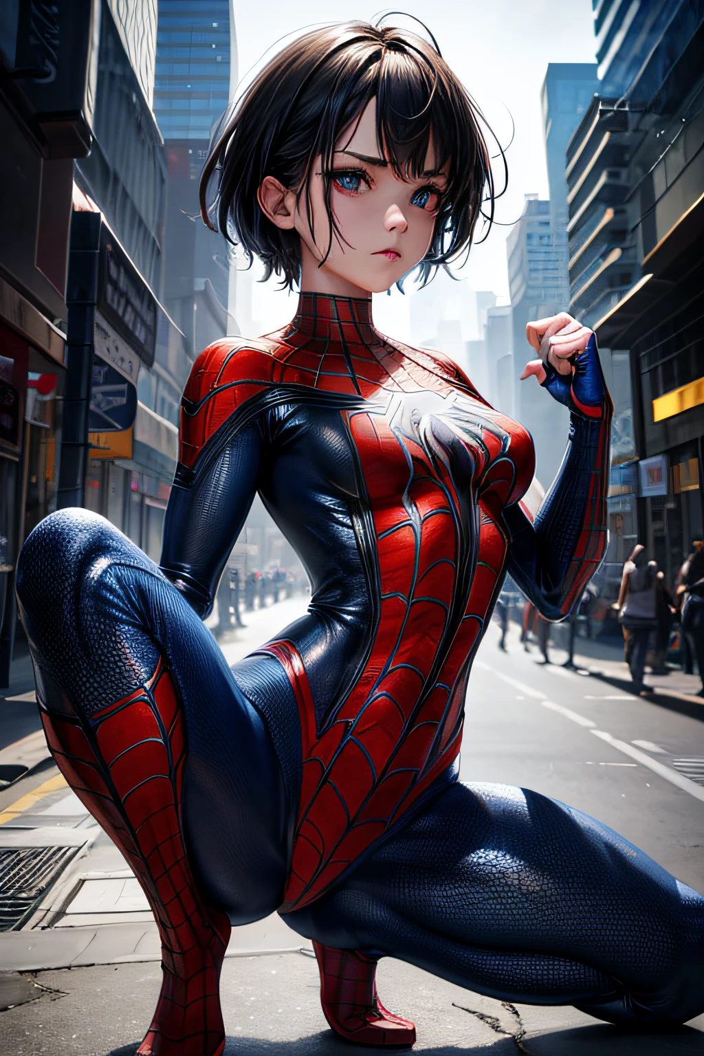 girl, comic accurate Spider Man costume, combat stance, highly detailed, vibrant appearance, creative behavior, extremly detailed, imaginative, sensual, spontaneous, small breasts, sexi, highest quality, skin texture, intricate details, (cinematic lighting), RAW photo, 8k, masterpiece,best quality,ultra-detailed,very detailed illustrations,extremely detailed,intricate details,highres,super complex details,extremely detailed 8k cg wallpaper,