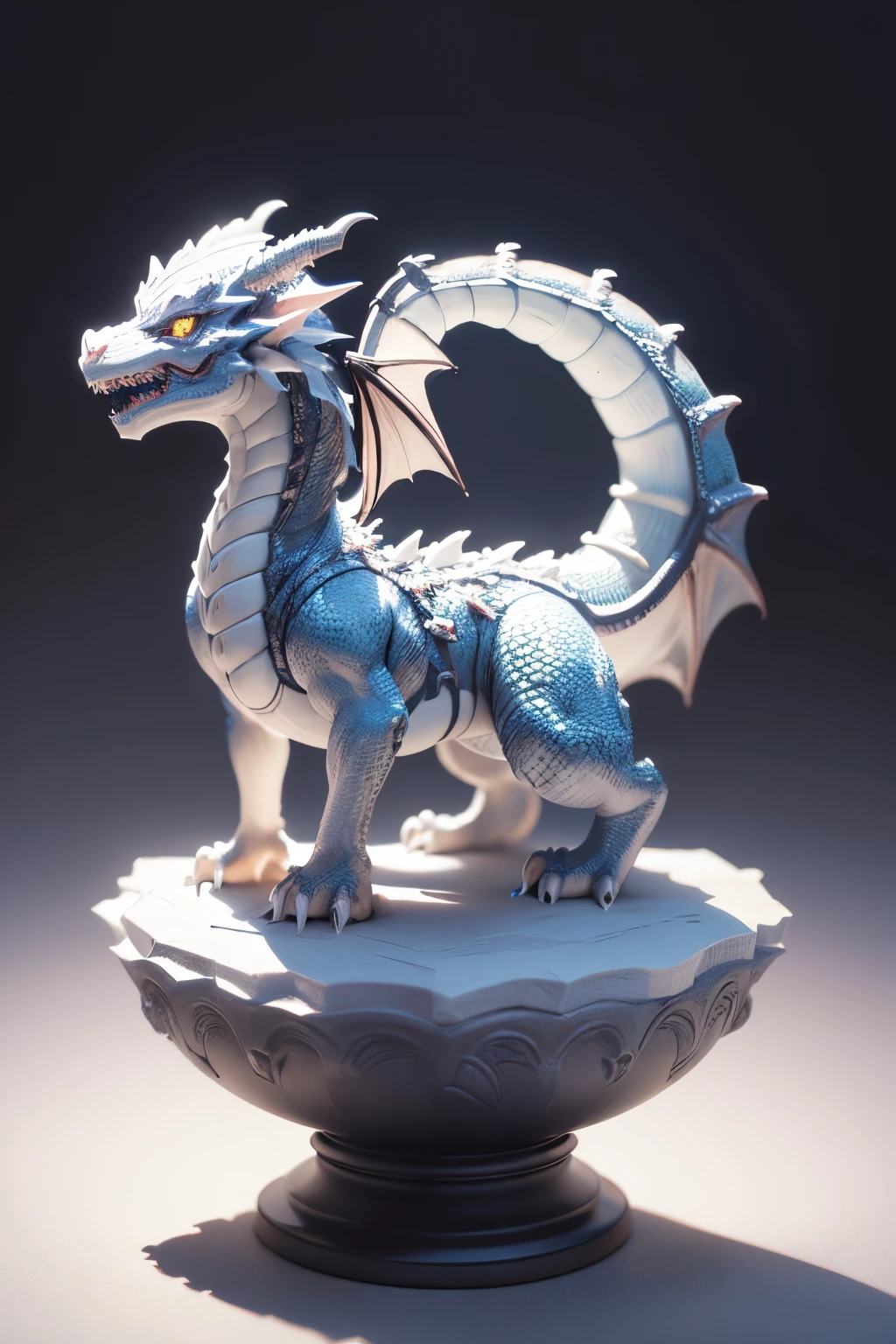 masuter piece,super detailing,best qualtiy、Ultra-realistic, Ultra-realistic, 16K image,(((Deformed Dragon)))、光线追踪、3D-Games、isometric、detaileds、without background、(white backgrounid:1.5)、sitting on a crystal ball、blowing flames、shenron、Drawing without protruding、gargoyle-like figurine