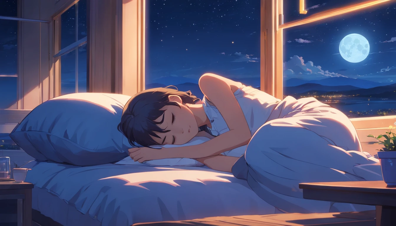 "A serene and cozy girl's room. I see a girl sleeping comfortably under a blanket. The book is spread out next to her head,, Underneath it is a sleeping lamp. There's a cute cat sleeping on the bed. If you look out the window, you can see the night sky full of stars. Please pay attention to realistic and delicate expressions."
The information given in the existing prompt has been reexpressed in Korean. According to the information given, the girl's room and sleeping in it were depicted in a delicate and cozy way.