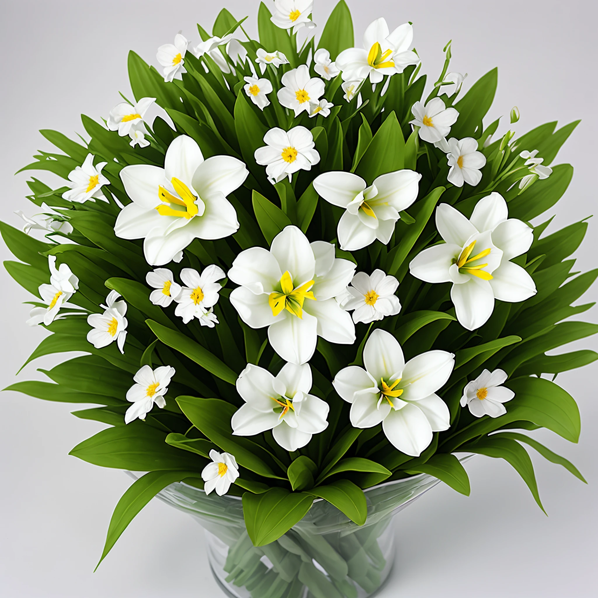 Flower bouquet with snow drop, daisy, narcissus, and gladiolus