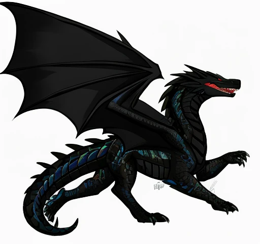 black dragon with a gun in its mouth,Full body illustration