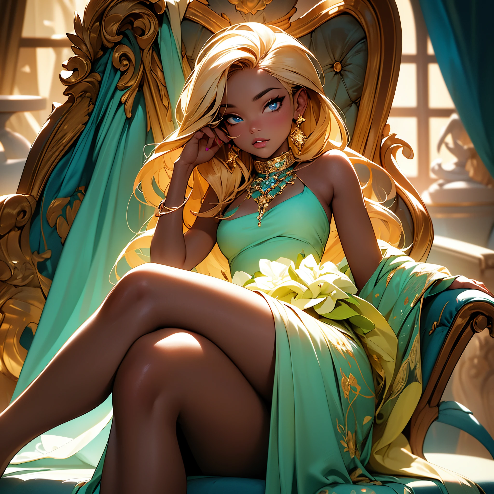 (high resolution, ultra-detailed, ultrasharp, maximum image quality, girl sitting with legs slightly apart, nsfw), realistic, detailed facial features, beautiful detailed eyes, beautiful detailed lips, realistic skin complexion, flowing hair, confident expression, provocative pose, alluring gaze, sensual atmosphere, intimate setting, soft lighting, fine brush strokes, oil painting medium, vibrant colors, erotic art.
