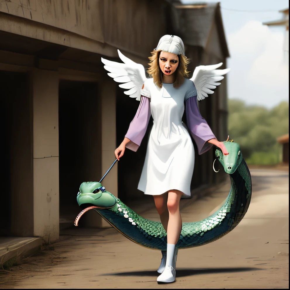 Angel stepping on snake