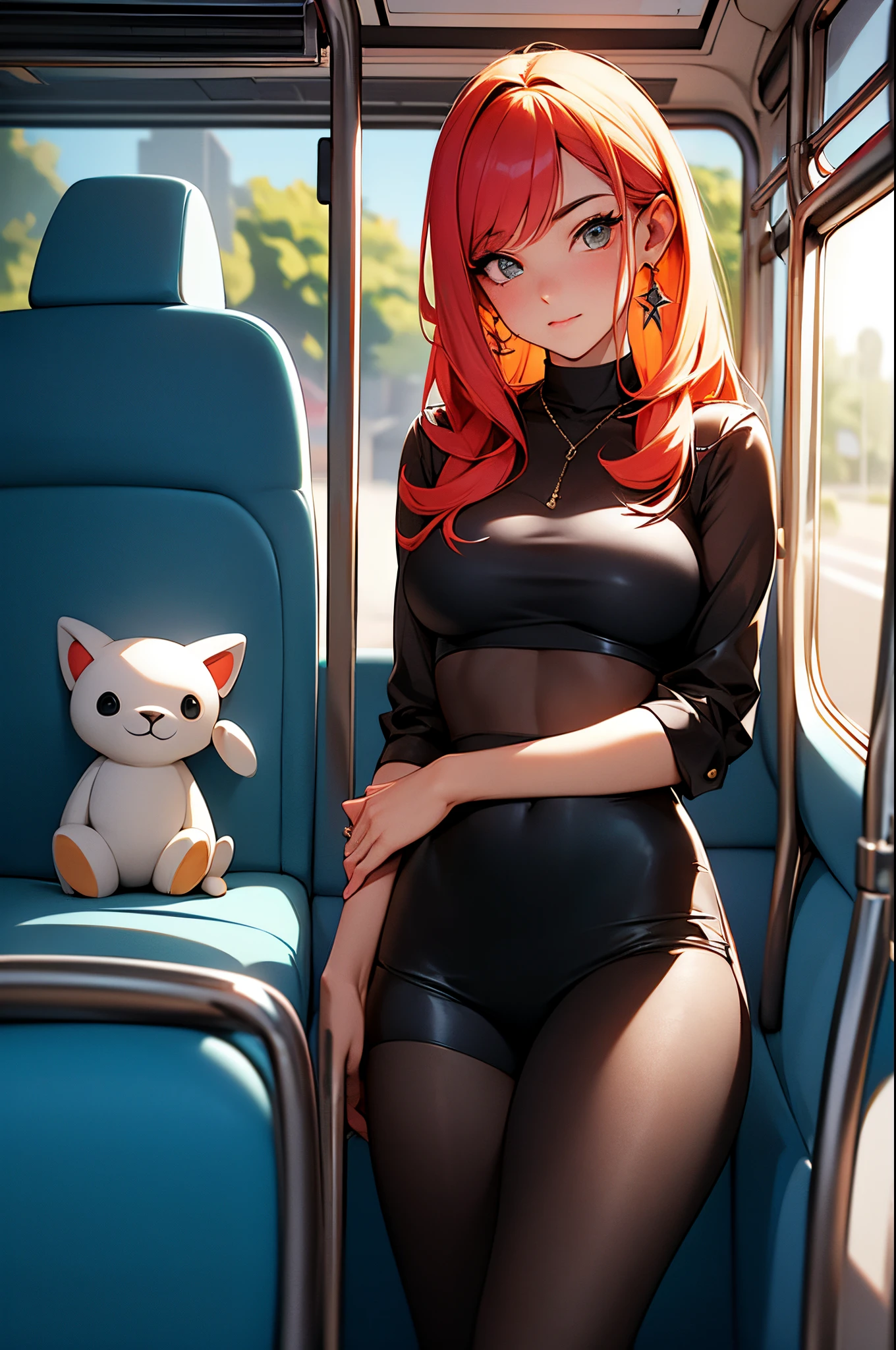 long orange hair、hime-cut、Golden Eyes、eye glasses、ssmile、early teenage girls、flat chest、Thin pubic hair、Beautiful open legs、parka、In the car