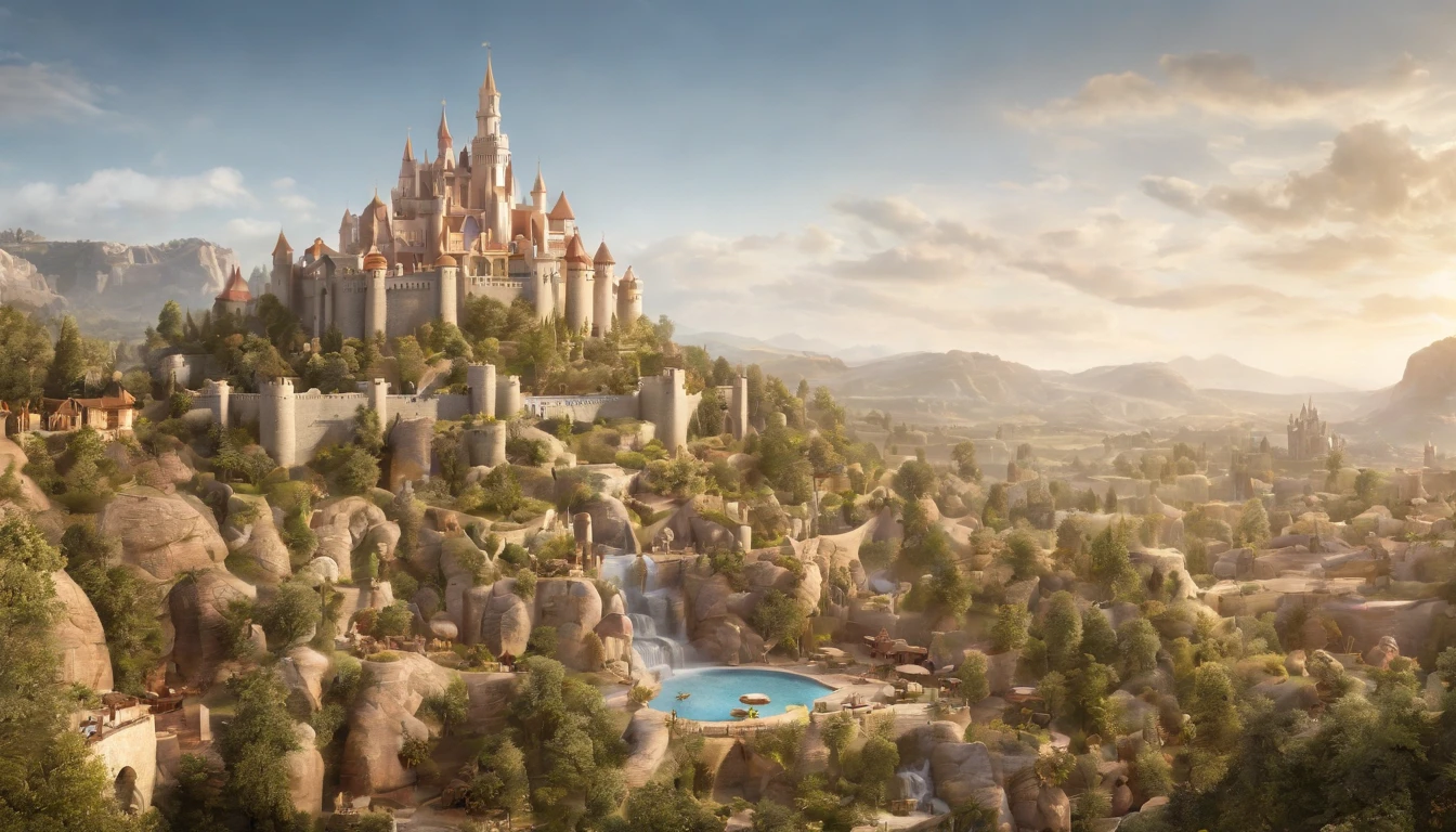 a pixa Disney cartoon of biblical time city in heaven very beautiful with big tall houses, bible times, a very beautiful place in heaven, beautiful tress, animals, lions, tigers playing animated film, 3 d animated movie, animated still, animated movie, (8k) (Cinematic lighting) , photo, 3d render, cinematic