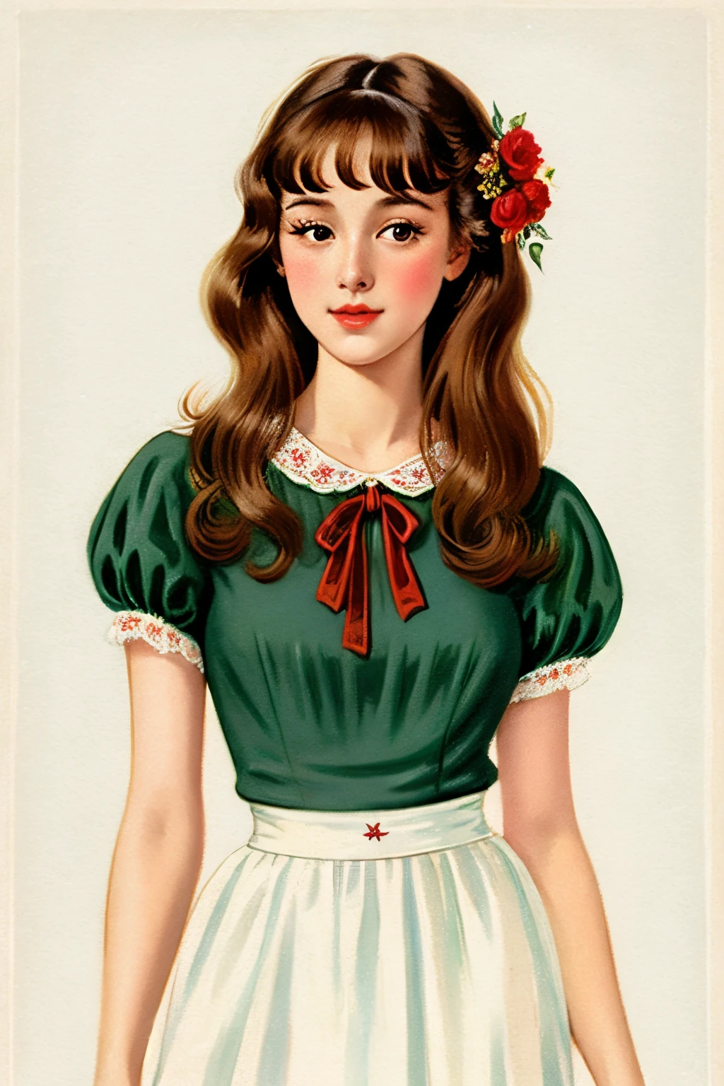 White background, illustration, vintage, young girl