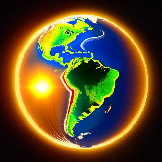 Design a bright planet Earth and in the center highlighting a map of the country Venezuela with golden light