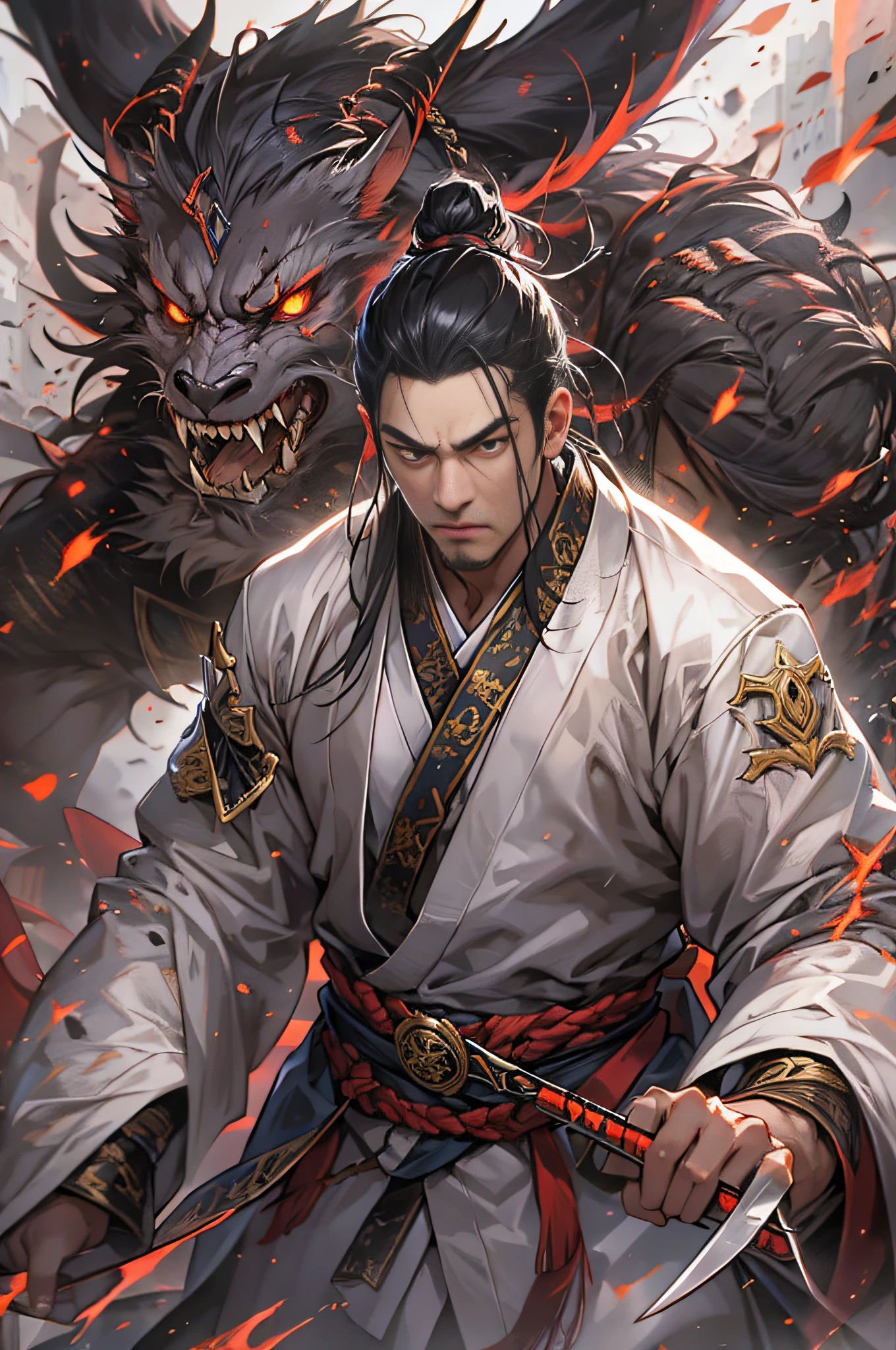 Yuan Jie and others are helpless in the face of Li Gu's terrifying power hyper realistic super detailed faces hyper realistic expressions, and at the end, le groupe Ling Shan remporte la victoire, Toutefois, a representative of the Divine Beast Alliance introduces himself, Asking for mercy for Yuan Jie and others, and promising not to retaliate against the Ling Shan Group, a hint of supplication and concern in their expression, , 32K, Best quality, Masterpiece, super detail, High Details, hyper realistic super detailed Faces correct proportions super detailed Dynamic poses