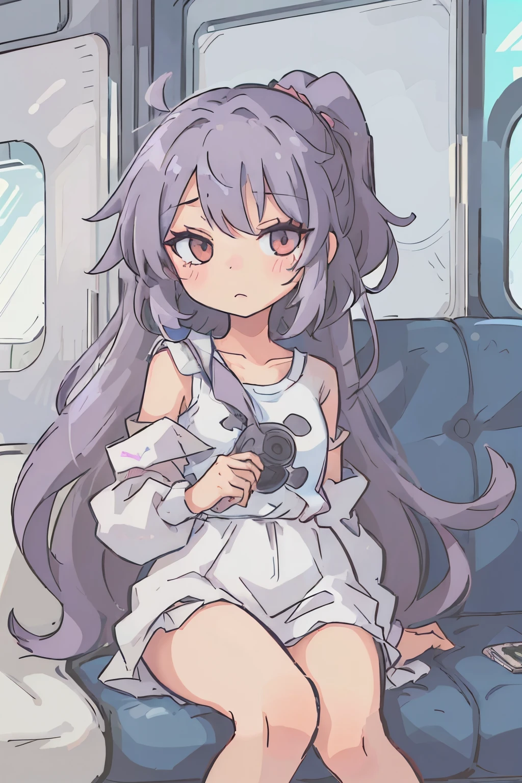 (Best Quality:0.8) perfect modern anime illustration, cute little, Longhaire、make - up、a couple、Cute clothes、On the train