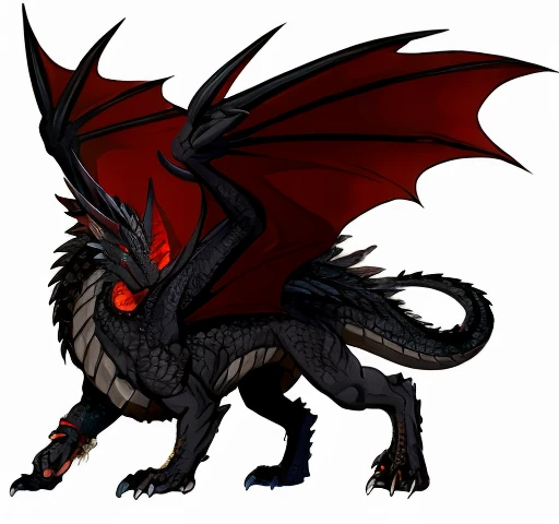 black western dragon,Sharp red eyes,large wings,quadrupedal walking,Sharp fangs,gray abdomen,meat with thorns,greyt hair,fullnude,giant dragon body,gray wing membrane,Changed red wing membrane to gray wing membrane,Gray wings,Maintain an illustrative touch,gray wing membrane