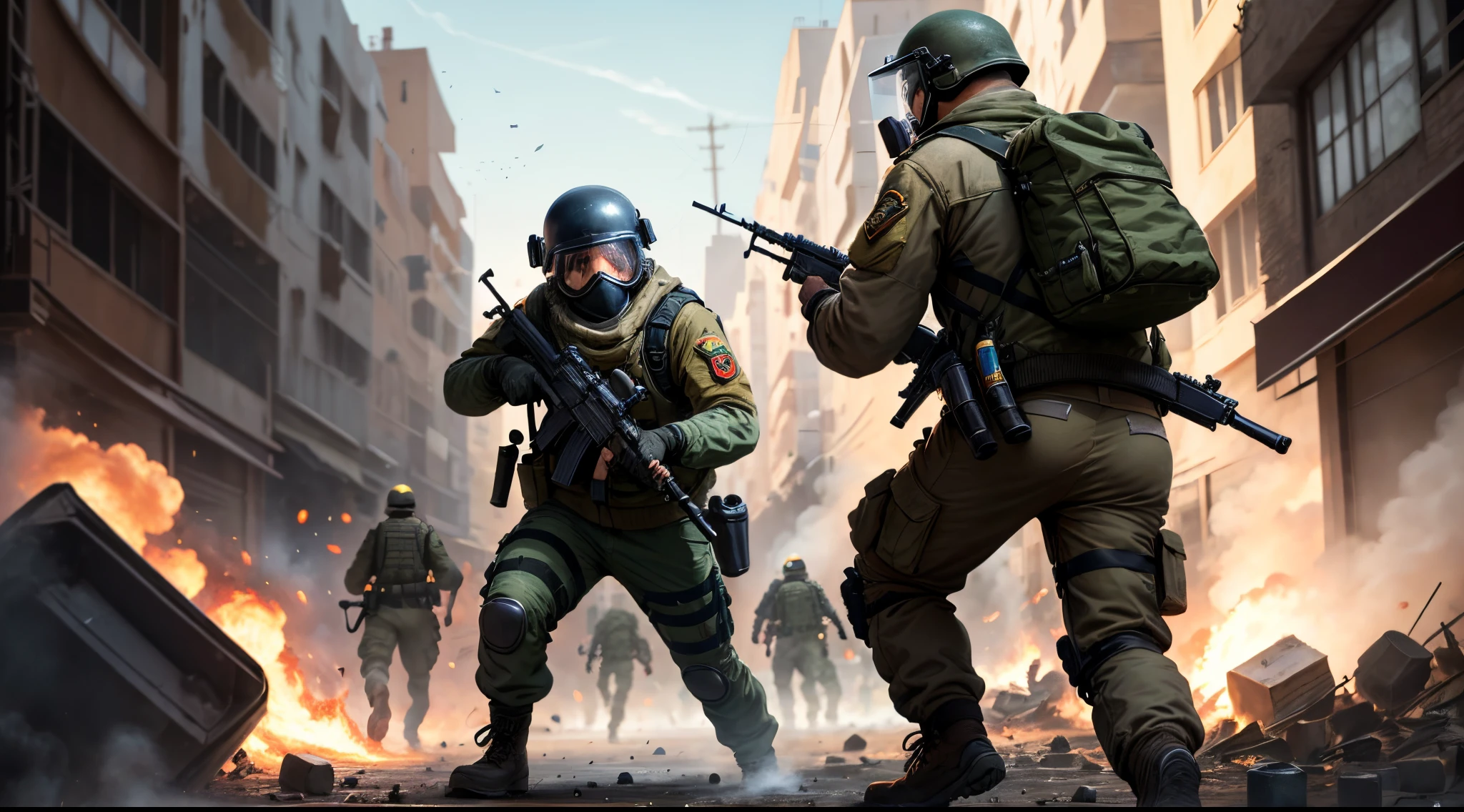 Cod character coming from bomb blast at background