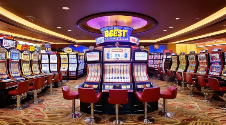 Las Vegas casino, slot machine, blue theme, blue lightning, HDR, 4k resolution, (realistic : 1.3), (ultra high resolution: 1.0 ), (((best quality, 8 thousand, masterpiece:1.4))