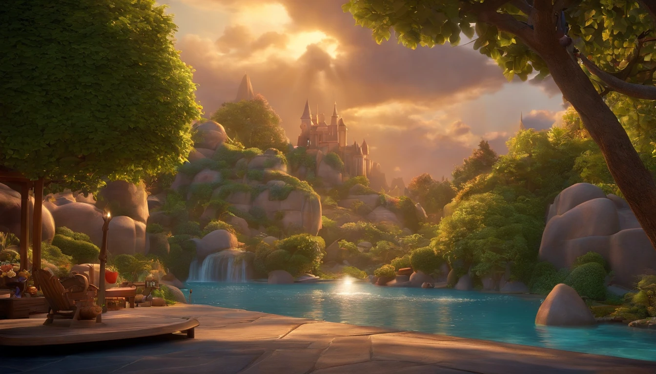 "Imagine a movie poster in the unmistakable Disney Pixar style. a pixa Disney cartoon of biblical time city in heaven very beautiful with big tall houses, bible times, a very beautiful place in heaven, birds flying in the sky, beautiful tress, animals, lions, tigers playing animated film, 3 d animated movie, animated still, animated movie, (8k) (Cinematic lighting) , photo, 3d render, cinematic, The scene is masterfully executed in Pixar's signature art style, where the expressions of the characters are the central focus. Cores vibrantes preenchem o quadro, criando uma atmosfera visualmente atraente. Textures are precisely detailed, adding depth to the image. The end result perfectly captures the distinctive characteristics of Disney Pixar animations, promising an immersive and magical cinematic experience."