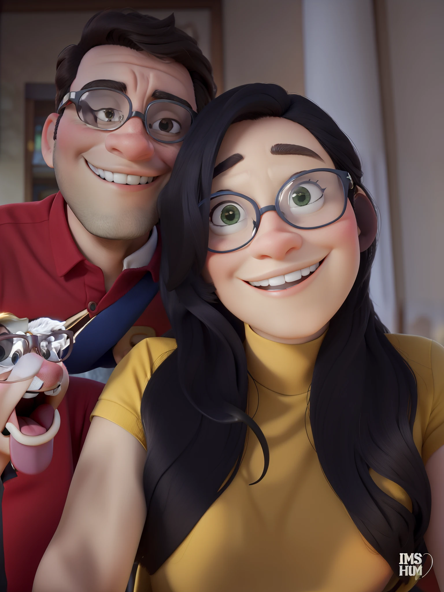 Pareja De Estilo Disney Con Gafas Sonriente En Restaurante.