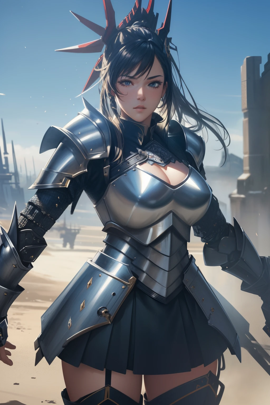 (masterpiece, best quality),  intricate details, 8k, artstation, wallpaper, official art, splash art, sharp focus, 
 1girl,     ha yuri zahard
 Parrley_armor, wearing Parrley_armor, (big bulky futuristic armor:1.3),  black armor, armored, pauldrons, gauntlets,