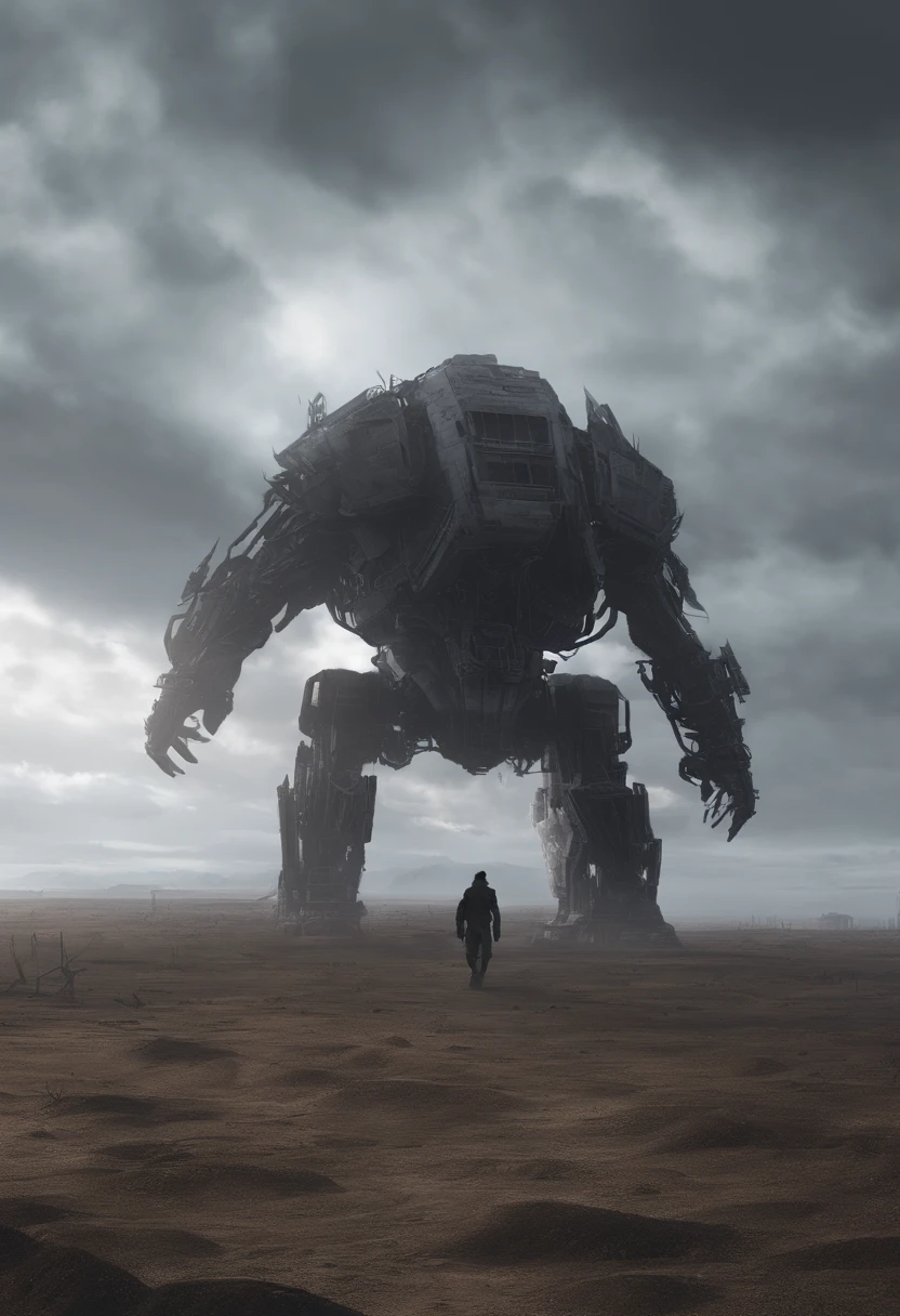 Gigantic creature walking across a plain in the distance, nevoeiro, neblina, nuvens escuras, sombrio ,supense, monstro, Sobrenatural, octan render, Motor irreal, fotorrealista, hiper realismo, altamente detalhado, alta qualidade, intrinsecamente detalhado,Volumetric lighting, personagem completo, 4k, ,disco Rigido ,Full HD, 8k, RTX, high resolution, sombras detalhadas, incrivelmente detalhado, perfeito, Dramatic scale