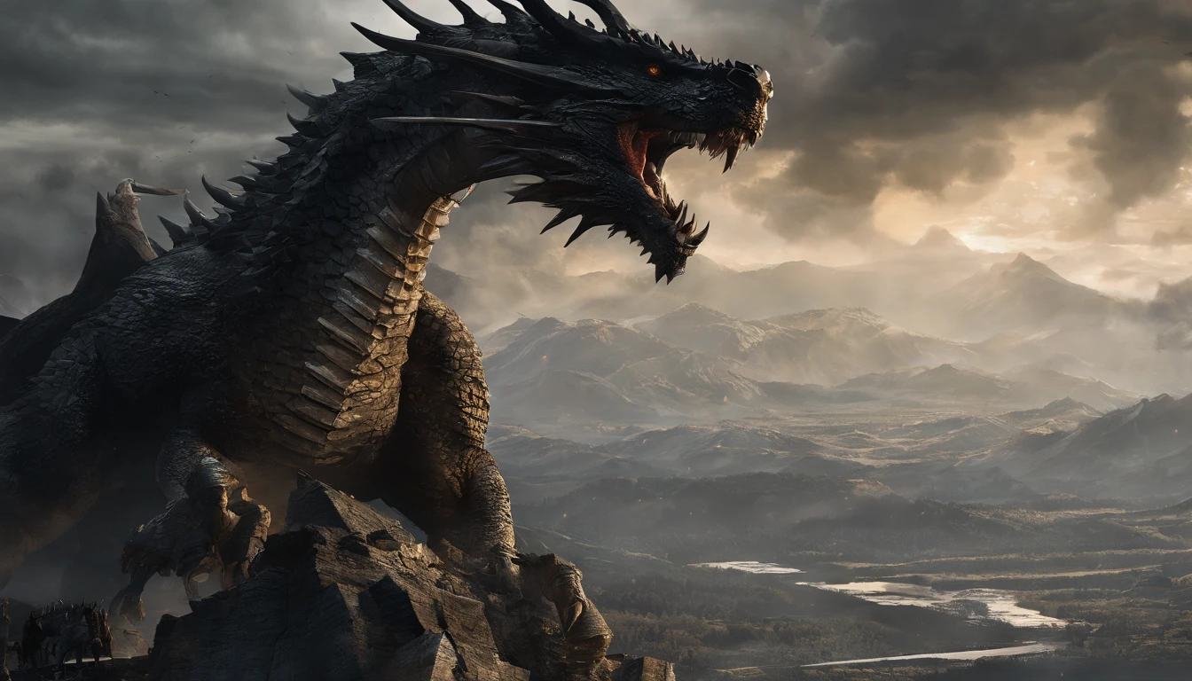 In the heart of a treacherous landscape, a lone warrior stands resolute, facing an immense and fearsome dragon with unwavering determination. The air crackles with suspense as the warrior, bathed in the dramatic glow of fire and shadows, squares off against the monstrous adversary.
The dragon, its scales glistening with an otherworldly sheen, towers above the warrior, exuding a formidable presence. The scene is electrified with action as the warrior, clad in battle-worn armor, grips a weapon tightly, ready to confront the impending threat.
Volumetric lighting cascades through the battlefield, casting dynamic shadows that dance across the scene, intensifying the high-stakes encounter. The suspense is palpable as the warrior readies for a clash with the monstrous dragon, creating a visually stunning and adrenaline-pumping tableau.
This action-packed and suspenseful scene unfolds at a resolution optimized for a 4K display, ensuring every intricate detail contributes to the immersive experience. Witness the clash between warrior and dragon, a moment frozen in time, capturing the intensity of a battle that hangs on the edge of suspense and anticipation.