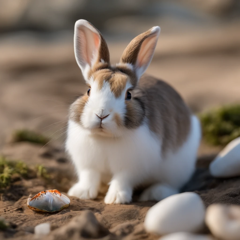 1 pcs,Rabbit who loves to eat crabs,white colors,adolable,jumpping