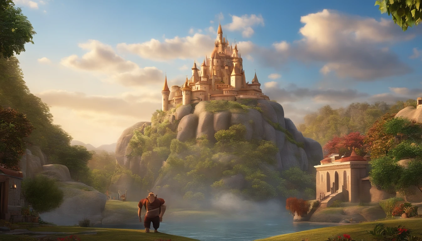 "Imagine a movie poster in the unmistakable Disney Pixar style. a pixa Disney cartoon of biblical time city in heaven very beautiful with big tall houses, bible times, a very beautiful place in heaven, birds flying in the sky, beautiful tress, animals, lions, tigers playing animated film, 3 d animated movie, animated still, animated movie, (8k) (Cinematic lighting) , photo, 3d render, cinematic