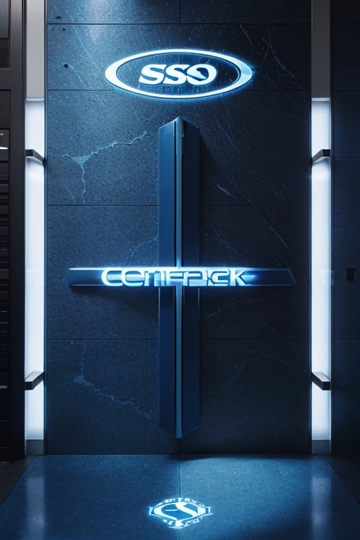 create a blue Logo with the word FSO highlighted, fish core., esportivo, 3D, cena completa filmada, Fantasia, design fractal, limpo. for monitoring access control and time clock