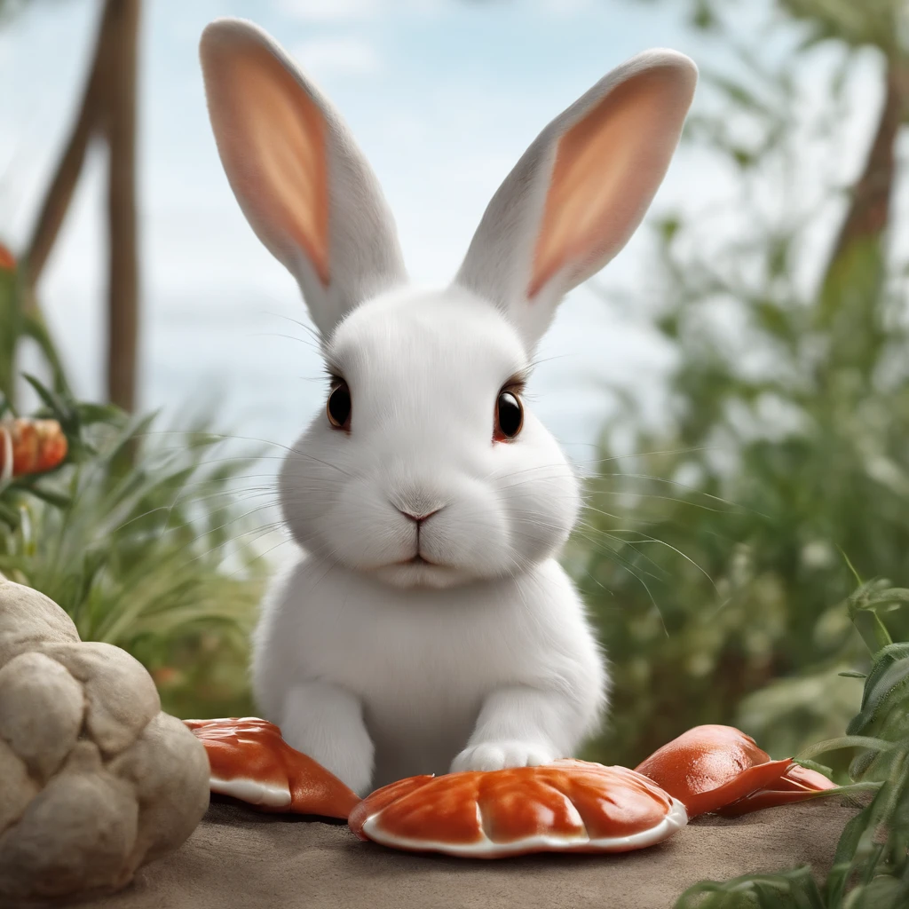 1 pcs,Rabbit who loves to eat crabs,white colors,adolable