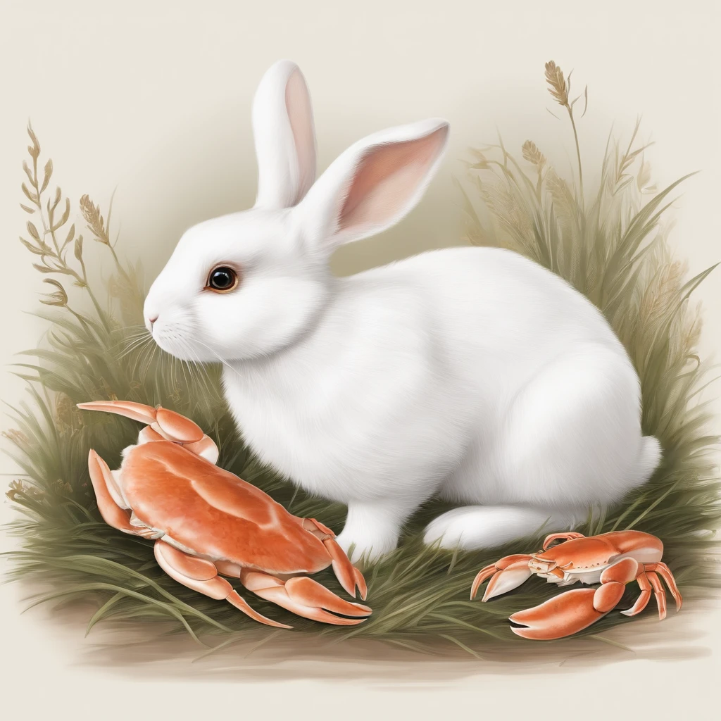 1 pcs,Rabbit who loves to eat crabs,white colors,adolable