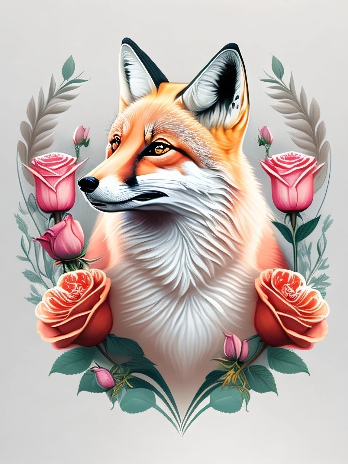 fox, fox and rose, pequeno principe, design de camiseta, rzminjourney, arte vetorial, fundo branco