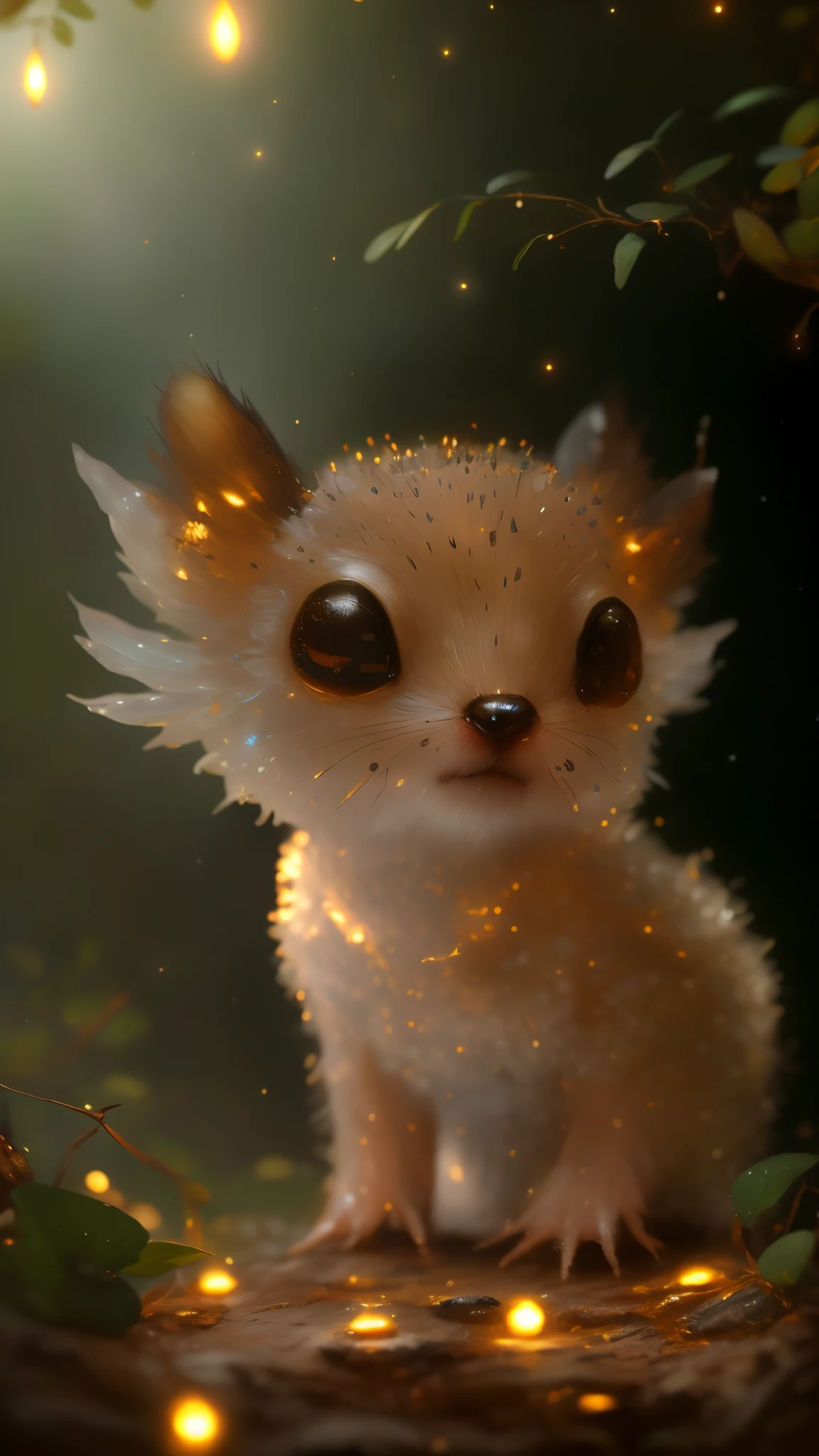 closeup angle of cute tiny little glowworms illuminating a bush, a detailed painting, cgsociety, detailed painting, artstation hd, high detail, cgsociety, photorealism, concept art, artstation hd, official art, bokeh