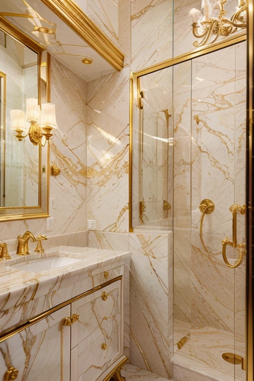 "Generate a stunning image featuring the luxurious Calacatta Murano Gold Marble, showcasing its intricate veining patterns, elegant golden accents, and exquisite polished surface. Capture the essence of opulence and sophistication in a high-resolution visual representation that highlights the unique beauty of this premium marble."