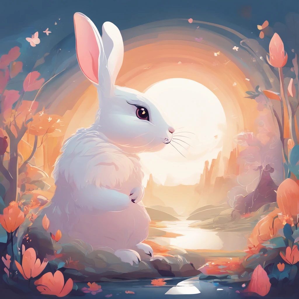 A cartoon white rabbit，emoj，anthropomorphic styles，Disney  style，Black strokes，differentemotions，Multiple pos and expressions，style cute....