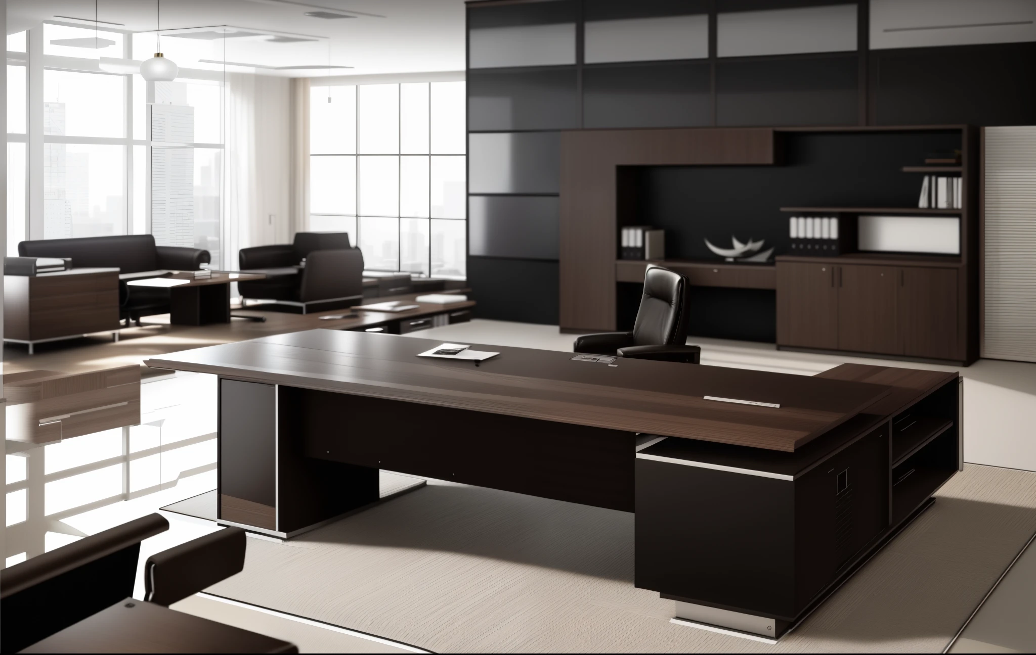a close up of a desk with a computer on it in a room, modern office, office furniture, luxury furniture, huge office, with sleek lines and a powerful, big desk, modern gallery furniture, elegant furniture, desks, modern look, office room interior, instagram post, office interior, elegant clean design, offices, designer furniture, furniture design, an elegant
