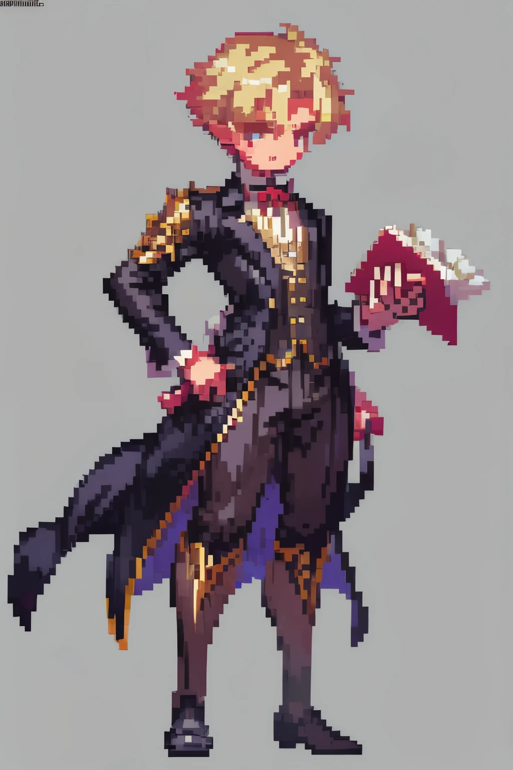 young man, character sheet, pixel art, blonde, victorian clothes, front view