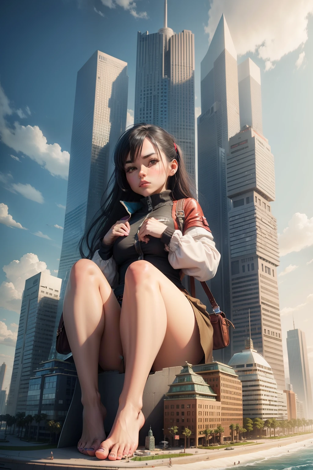 Giantess mini city barefoot