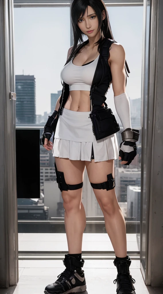 (best quality,ultra-detalhado),(Realistic:1.37),Tifa Lockhart,Rosto bonito e detalhado, smiling expression, Corpo Perfeito, textura ultra realista, rosto delicado, Fit physique