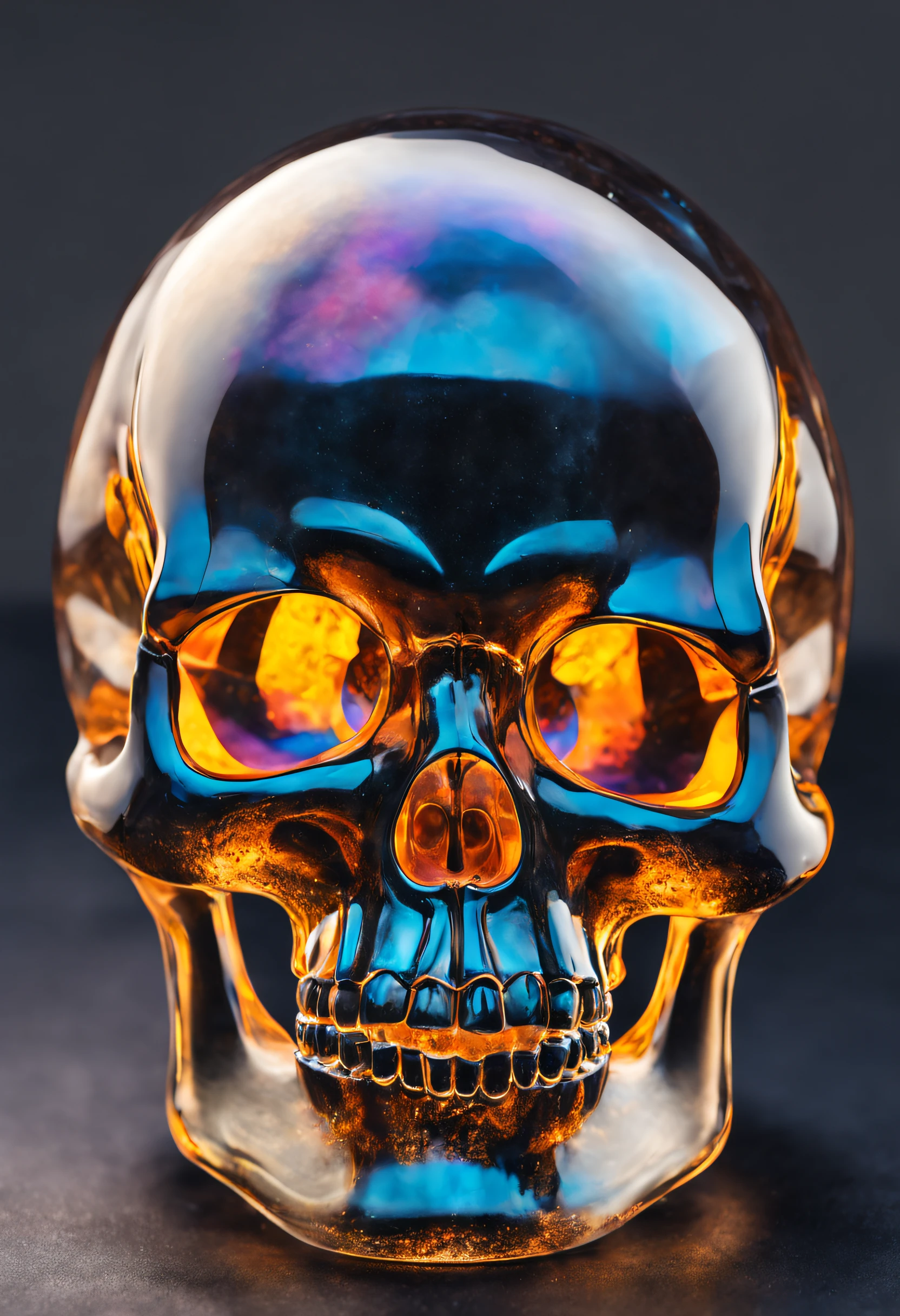 (best quality，4k，8k，highres，masterpiece:1.2)，ultra-detailed，(realistic，photorealistic，photo-realistic:1.37)，glass sculpture，skull-shaped，crystal-clear glass，fragile，elegant，fine details，master craftsmanship，exquisite design，highly intricate，delicate balance，translucent，reflective surface，subtle patterns，sublime artistry，metaphorical，mysterious fascination，play of light and shadow，ethereal vibe，hauntingly beautiful，pure aesthetics，sublime beauty，macabre elegance，luxurious feel，tactile texture，sublime balance，dark elegance，contrast between life and death，transparency，delicate crafting，polished edges，striking form，ceramic base，contrast between fragility and strength，unique charm，gothic allure，ghostly Skull Head Glass Cup，allure，epitome of artistry，impressive craftsmanship，marvelous masterpiece，majestic yet delicate，uniquely haunting，mesmerizingly eerie，exquisite resonance，embodying the enigmatic，artistic excellence，unveiling the mysteries of time,