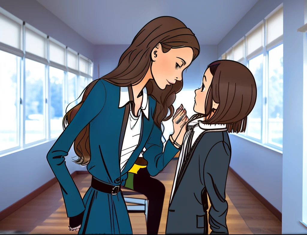 Very thin adult woman holding little girl by collar,thin body of woman,The waist is very thin,Slim arms,So thin that only skin and bones remain
