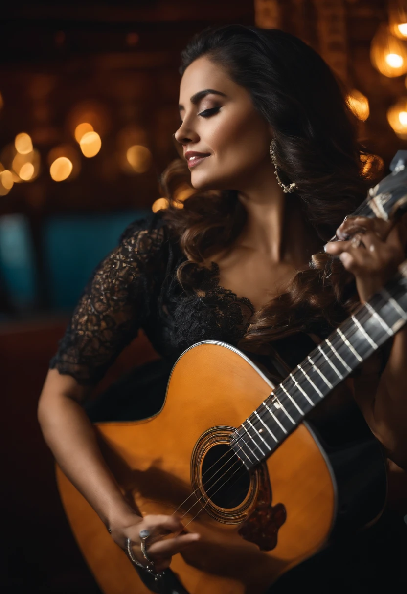 guitarra、Malla de pelo negro、Mujeres hermosas、recital